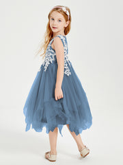 Robes de Demoiselle d'Honneur Junior en Tulle à Longueur de Mollet Bleu de Schiste