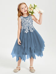 Robes de Demoiselle d'Honneur Junior en Tulle à Longueur de Mollet Bleu de Schiste
