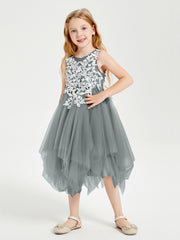 Robes de Demoiselle d'Honneur Junior en Tulle à Longueur de Mollet Gris Acier