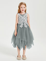 Robes de Demoiselle d'Honneur Junior en Tulle à Longueur de Mollet Gris Acier