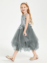 Robes de Demoiselle d'Honneur Junior en Tulle à Longueur de Mollet Gris Acier