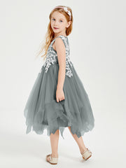Robes de Demoiselle d'Honneur Junior en Tulle à Longueur de Mollet Gris Acier