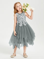 Robes de Demoiselle d'Honneur Junior en Tulle à Longueur de Mollet Gris Acier