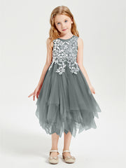 Robes de Demoiselle d'Honneur Junior en Tulle à Longueur de Mollet Gris Acier