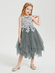 Robes de Demoiselle d'Honneur Junior en Tulle à Longueur de Mollet Gris Acier