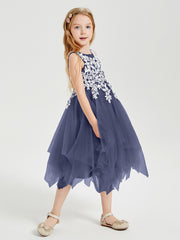 Robes de Demoiselle d'Honneur Junior en Tulle à Longueur de Mollet Orageux