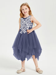 Robes de Demoiselle d'Honneur Junior en Tulle à Longueur de Mollet Orageux