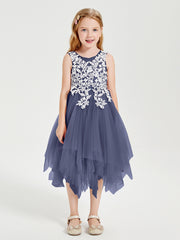 Robes de Demoiselle d'Honneur Junior en Tulle à Longueur de Mollet Orageux