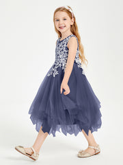 Robes de Demoiselle d'Honneur Junior en Tulle à Longueur de Mollet Orageux