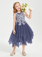 Robes de Demoiselle d'Honneur Junior en Tulle à Longueur de Mollet Orageux