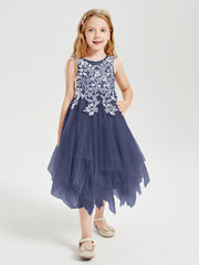 Robes de Demoiselle d'Honneur Junior en Tulle à Longueur de Mollet Orageux