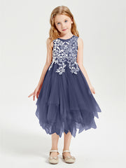Robes de Demoiselle d'Honneur Junior en Tulle à Longueur de Mollet Orageux