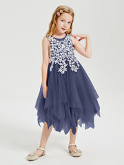 Robes de Demoiselle d'Honneur Junior en Tulle à Longueur de Mollet Orageux