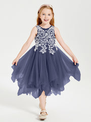Robes de Demoiselle d'Honneur Junior en Tulle à Longueur de Mollet Orageux