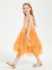Robes de Demoiselle d'Honneur Junior en Tulle à Longueur de Mollet Mandarine