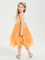 Robes de Demoiselle d'Honneur Junior en Tulle à Longueur de Mollet Mandarine