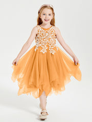 Robes de Demoiselle d'Honneur Junior en Tulle à Longueur de Mollet Mandarine