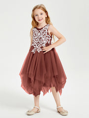 Robes de Demoiselle d'Honneur Junior en Tulle à Longueur de Mollet Terracotta