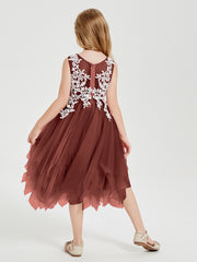 Robes de Demoiselle d'Honneur Junior en Tulle à Longueur de Mollet Terracotta