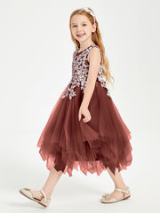 Robes de Demoiselle d'Honneur Junior en Tulle à Longueur de Mollet Terracotta