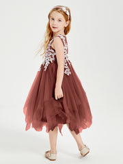 Robes de Demoiselle d'Honneur Junior en Tulle à Longueur de Mollet Terracotta