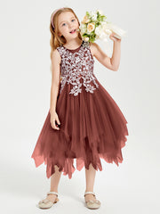 Robes de Demoiselle d'Honneur Junior en Tulle à Longueur de Mollet Terracotta