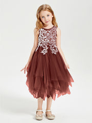 Robes de Demoiselle d'Honneur Junior en Tulle à Longueur de Mollet Terracotta