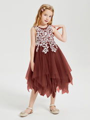 Robes de Demoiselle d'Honneur Junior en Tulle à Longueur de Mollet Terracotta