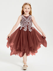 Robes de Demoiselle d'Honneur Junior en Tulle à Longueur de Mollet Terracotta