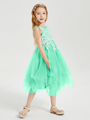 Robes de Demoiselle d'Honneur Junior en Tulle à Longueur de Mollet Turquoise