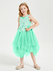 Robes de Demoiselle d'Honneur Junior en Tulle à Longueur de Mollet Turquoise