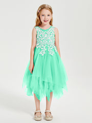 Robes de Demoiselle d'Honneur Junior en Tulle à Longueur de Mollet Turquoise