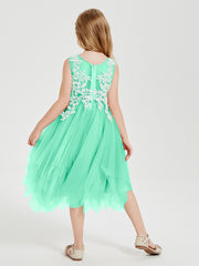 Robes de Demoiselle d'Honneur Junior en Tulle à Longueur de Mollet Turquoise