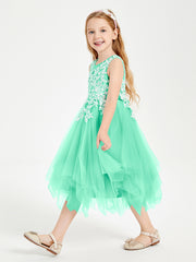 Robes de Demoiselle d'Honneur Junior en Tulle à Longueur de Mollet Turquoise