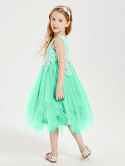 Robes de Demoiselle d'Honneur Junior en Tulle à Longueur de Mollet Turquoise