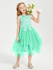Robes de Demoiselle d'Honneur Junior en Tulle à Longueur de Mollet Turquoise