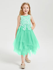 Robes de Demoiselle d'Honneur Junior en Tulle à Longueur de Mollet Turquoise