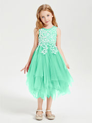 Robes de Demoiselle d'Honneur Junior en Tulle à Longueur de Mollet Turquoise
