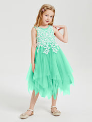 Robes de Demoiselle d'Honneur Junior en Tulle à Longueur de Mollet Turquoise