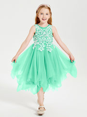 Robes de Demoiselle d'Honneur Junior en Tulle à Longueur de Mollet Turquoise