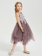 Robes de Demoiselle d'Honneur Junior en Tulle à Longueur de Mollet Vintage Mauve