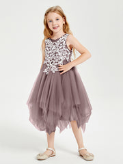 Robes de Demoiselle d'Honneur Junior en Tulle à Longueur de Mollet Vintage Mauve