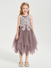 Robes de Demoiselle d'Honneur Junior en Tulle à Longueur de Mollet Vintage Mauve