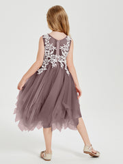Robes de Demoiselle d'Honneur Junior en Tulle à Longueur de Mollet Vintage Mauve
