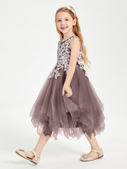 Robes de Demoiselle d'Honneur Junior en Tulle à Longueur de Mollet Vintage Mauve