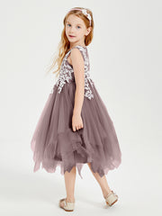 Robes de Demoiselle d'Honneur Junior en Tulle à Longueur de Mollet Vintage Mauve
