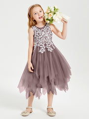 Robes de Demoiselle d'Honneur Junior en Tulle à Longueur de Mollet Vintage Mauve