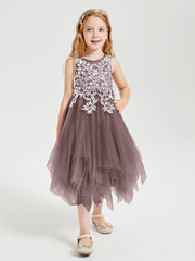 Robes de Demoiselle d'Honneur Junior en Tulle à Longueur de Mollet Vintage Mauve