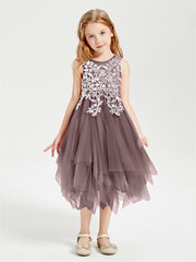 Robes de Demoiselle d'Honneur Junior en Tulle à Longueur de Mollet Vintage Mauve