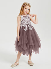 Robes de Demoiselle d'Honneur Junior en Tulle à Longueur de Mollet Vintage Mauve